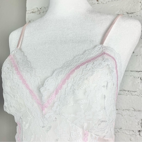 VTG 80s Inner Most Pink Lace Bow Floral Ruffle Bodysuit Lingerie Nightie Teddy S - Picture 3 of 12